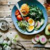 fruits and vegetables in a pan